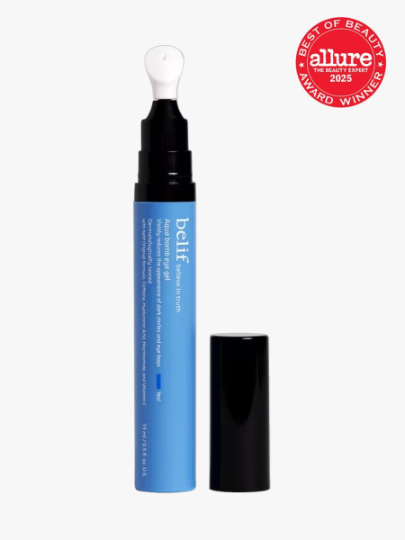 Belif Aqua Bomb Eye Gel in branded component on a light gray background